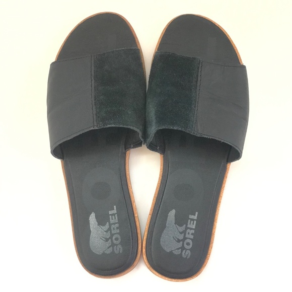 SOREL Ella ll Slide Sandals Leather Slip On Black Sandals Women’s Size 9 - Picture 7 of 16